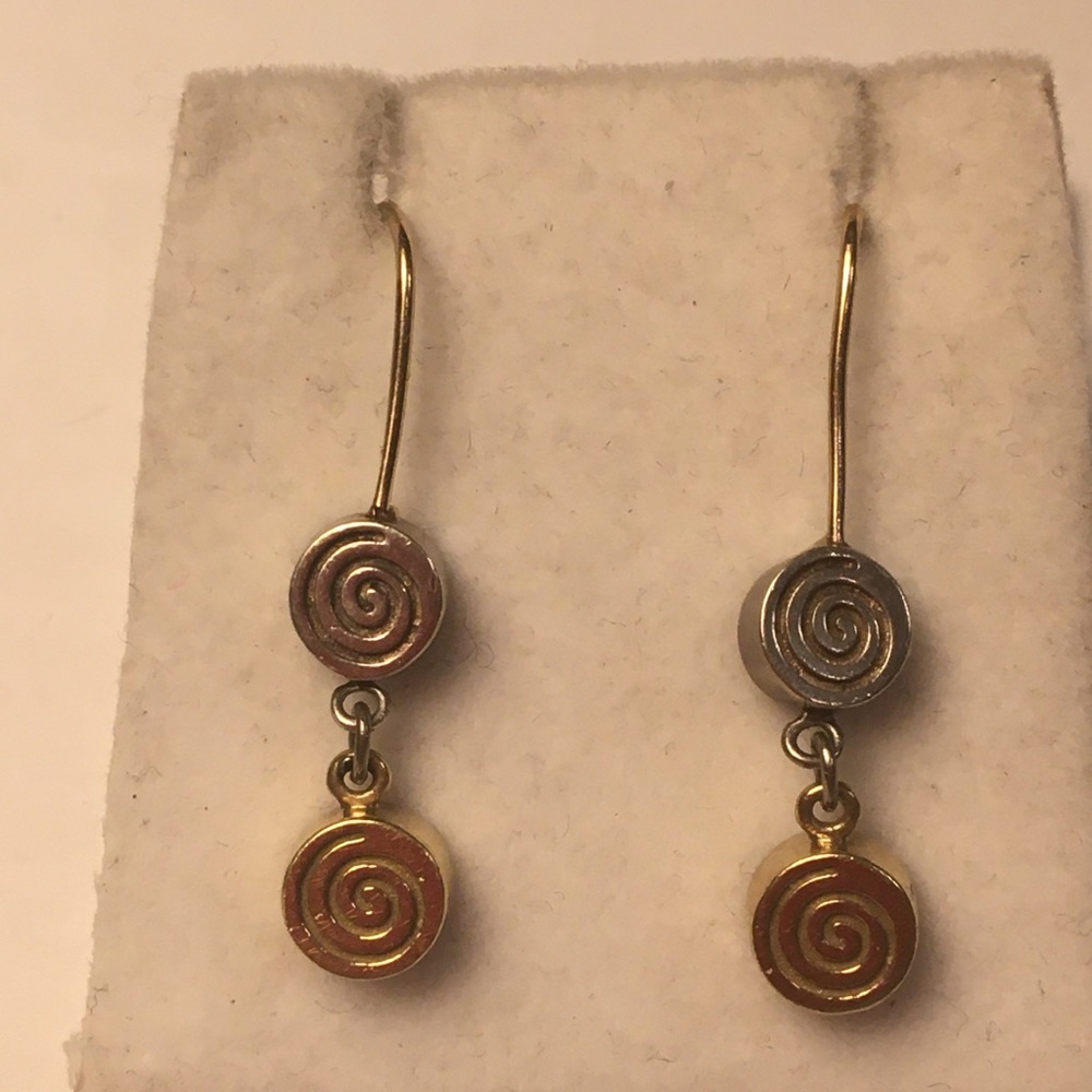 Vintage spiral gold silver 18k 925 drop earrings